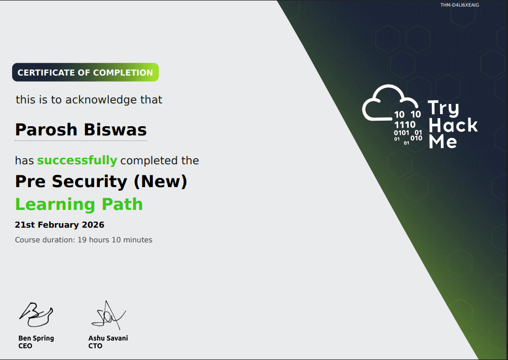 Pre Security Certificate